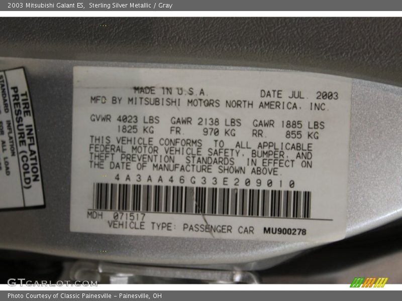 Sterling Silver Metallic / Gray 2003 Mitsubishi Galant ES