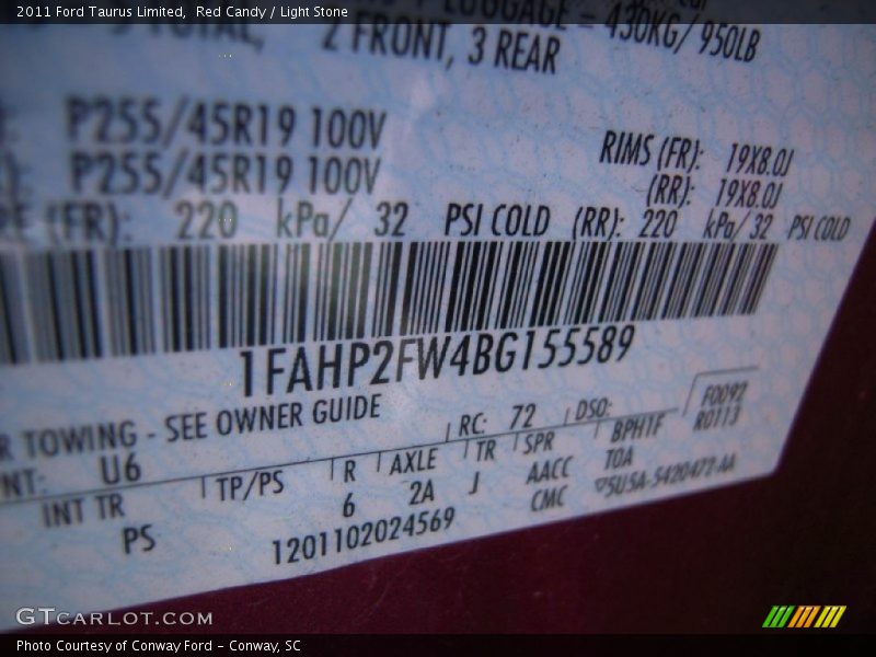 2011 Taurus Limited Red Candy Color Code U6