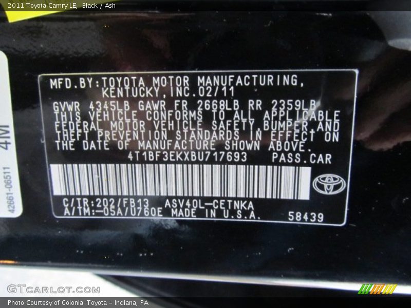 Black / Ash 2011 Toyota Camry LE