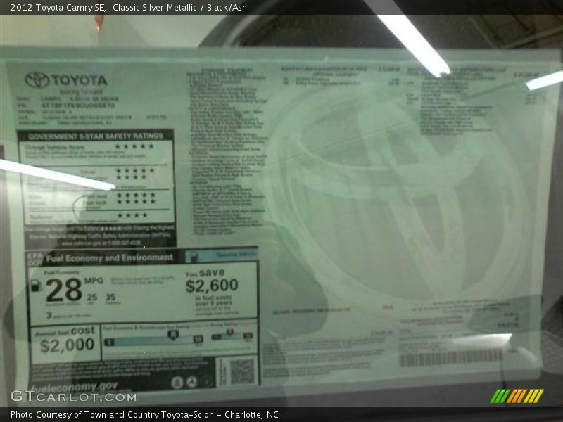Classic Silver Metallic / Black/Ash 2012 Toyota Camry SE