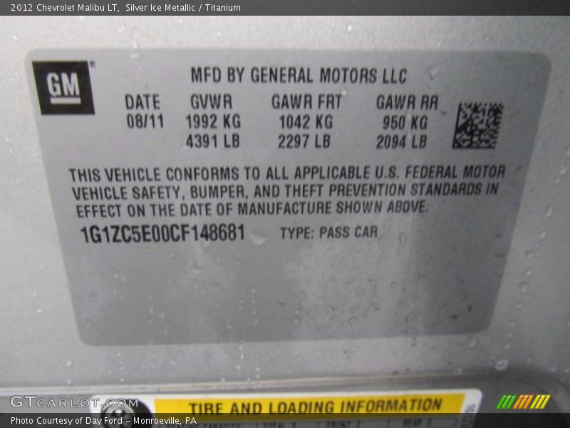Silver Ice Metallic / Titanium 2012 Chevrolet Malibu LT