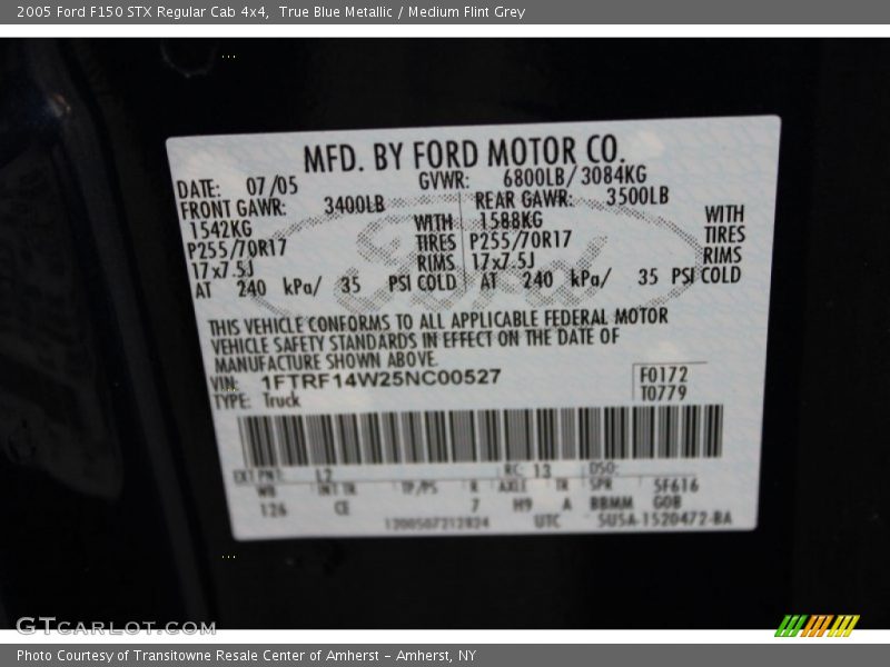 2005 F150 STX Regular Cab 4x4 True Blue Metallic Color Code L2