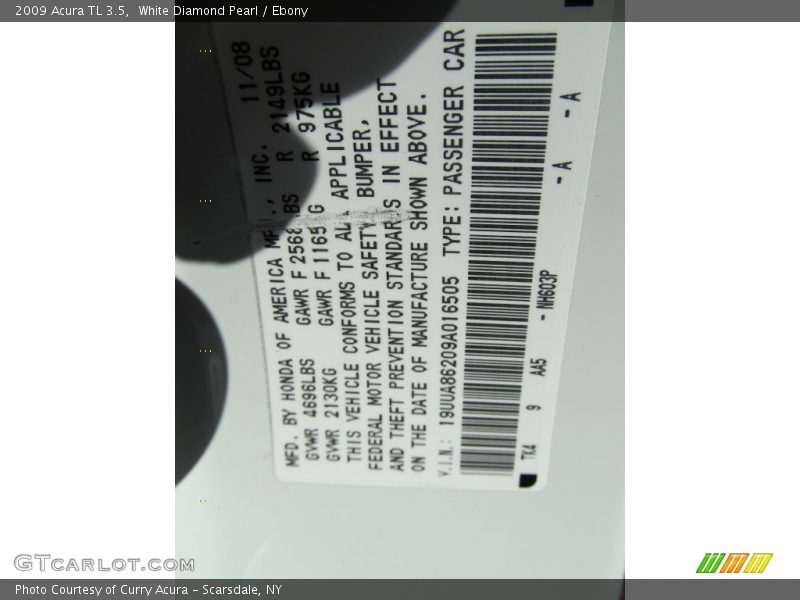 White Diamond Pearl / Ebony 2009 Acura TL 3.5