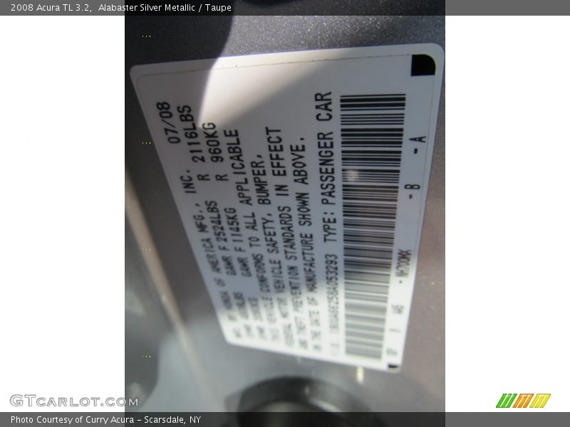 Alabaster Silver Metallic / Taupe 2008 Acura TL 3.2
