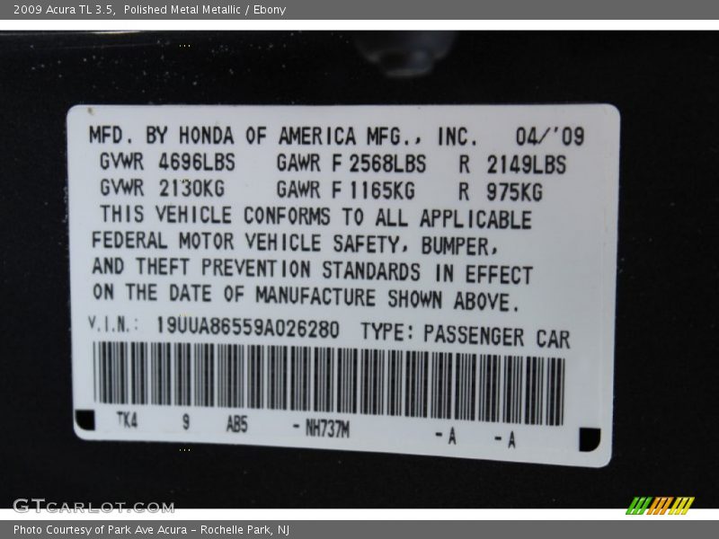 2009 TL 3.5 Polished Metal Metallic Color Code NH737MX