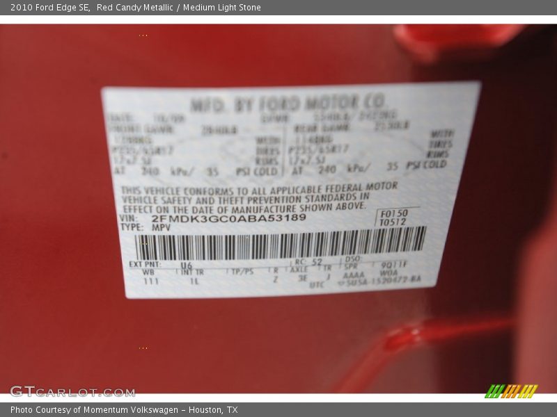 Red Candy Metallic / Medium Light Stone 2010 Ford Edge SE