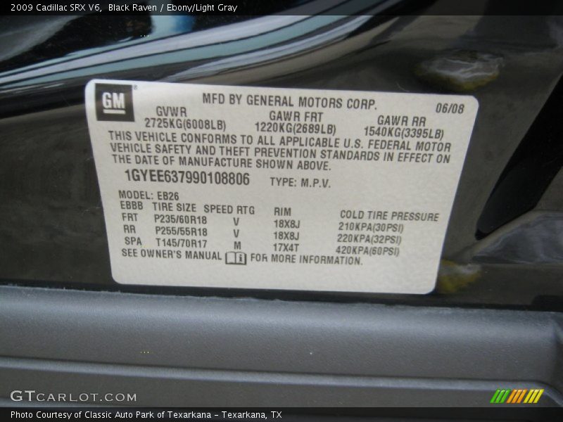 Black Raven / Ebony/Light Gray 2009 Cadillac SRX V6