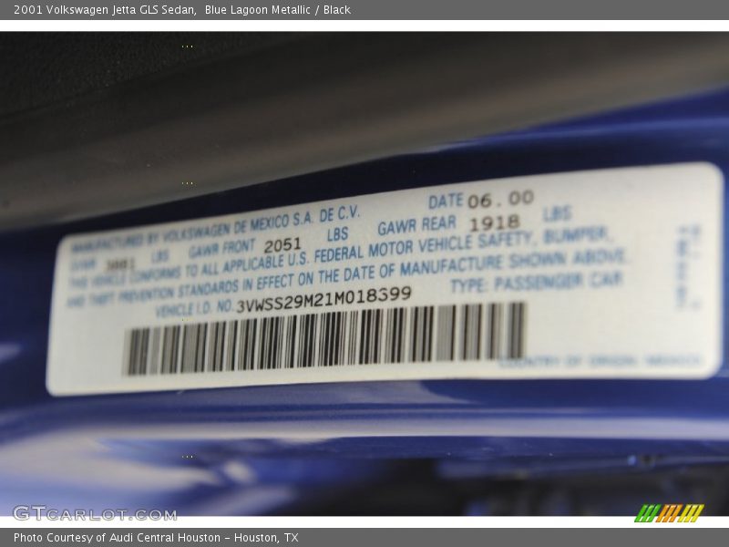 Blue Lagoon Metallic / Black 2001 Volkswagen Jetta GLS Sedan