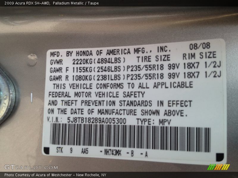 Palladium Metallic / Taupe 2009 Acura RDX SH-AWD