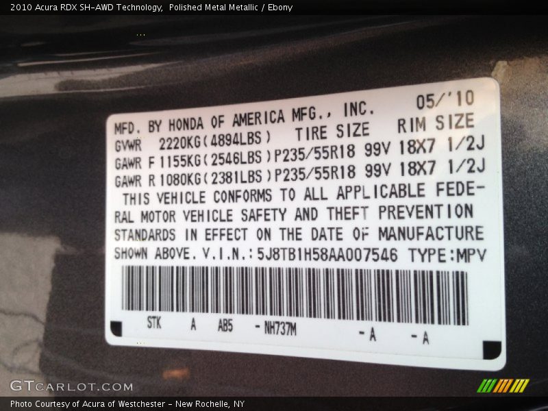 Polished Metal Metallic / Ebony 2010 Acura RDX SH-AWD Technology