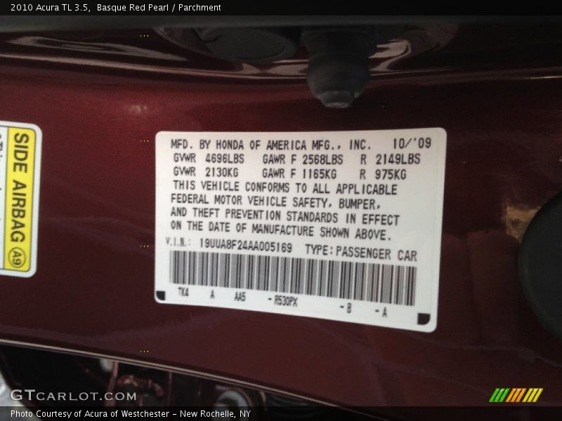 Basque Red Pearl / Parchment 2010 Acura TL 3.5