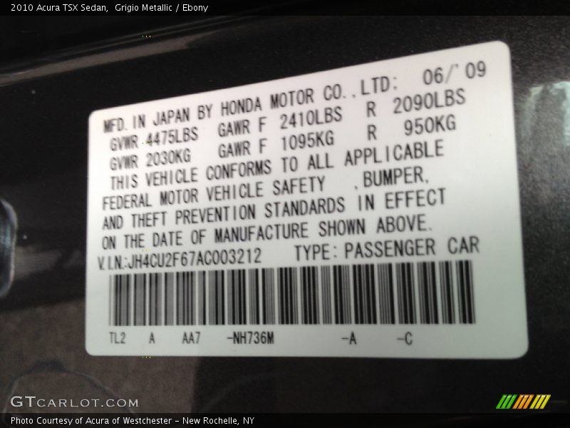 Grigio Metallic / Ebony 2010 Acura TSX Sedan