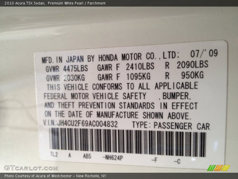Premium White Pearl / Parchment 2010 Acura TSX Sedan
