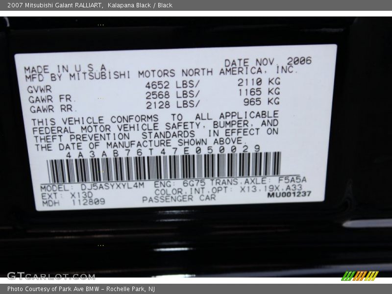 Kalapana Black / Black 2007 Mitsubishi Galant RALLIART