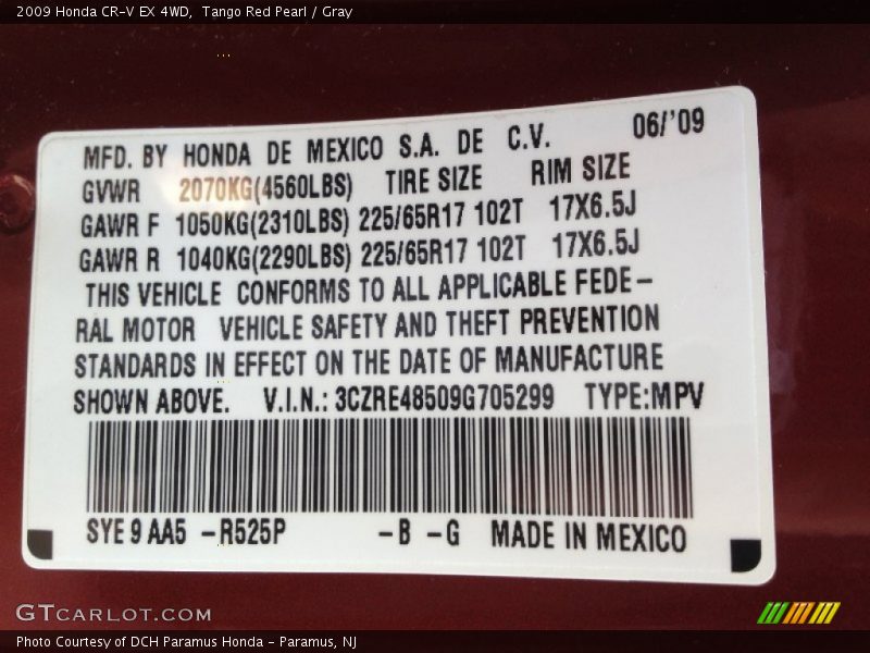 Tango Red Pearl / Gray 2009 Honda CR-V EX 4WD