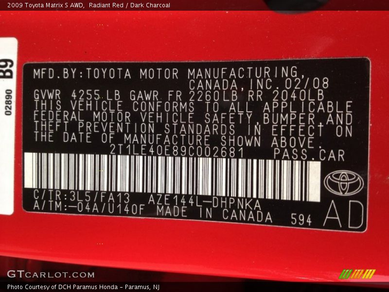 Radiant Red / Dark Charcoal 2009 Toyota Matrix S AWD