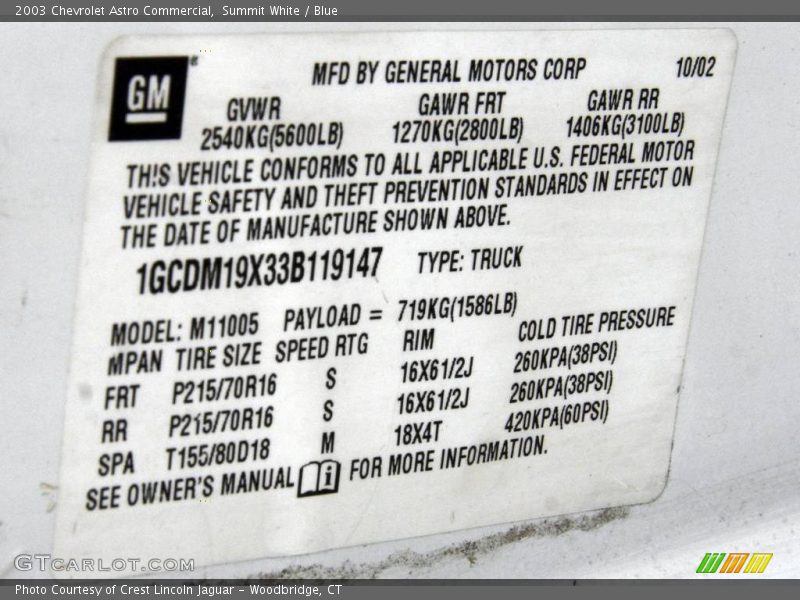 Summit White / Blue 2003 Chevrolet Astro Commercial