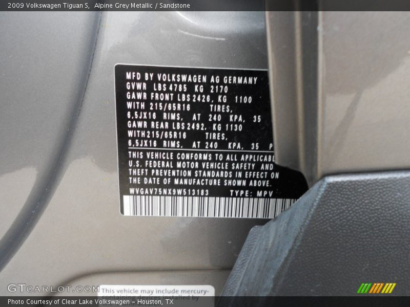 Alpine Grey Metallic / Sandstone 2009 Volkswagen Tiguan S