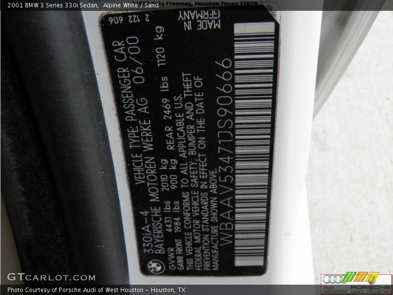 Alpine White / Sand 2001 BMW 3 Series 330i Sedan