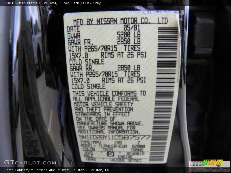 Super Black / Dusk Gray 2001 Nissan Xterra XE V6 4x4