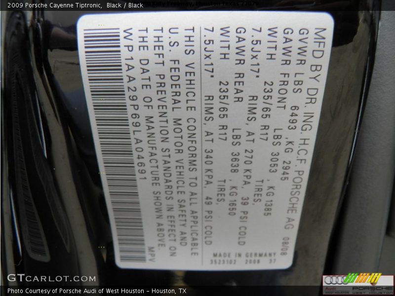 Black / Black 2009 Porsche Cayenne Tiptronic