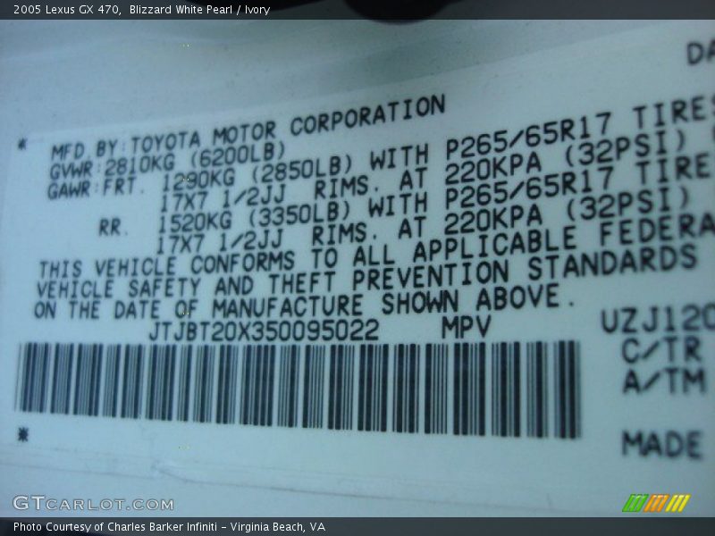 Blizzard White Pearl / Ivory 2005 Lexus GX 470
