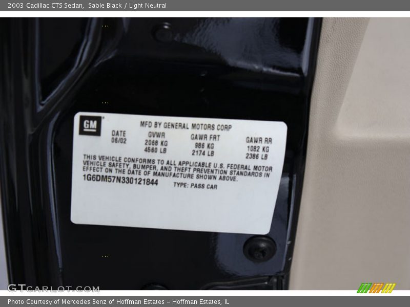 Sable Black / Light Neutral 2003 Cadillac CTS Sedan