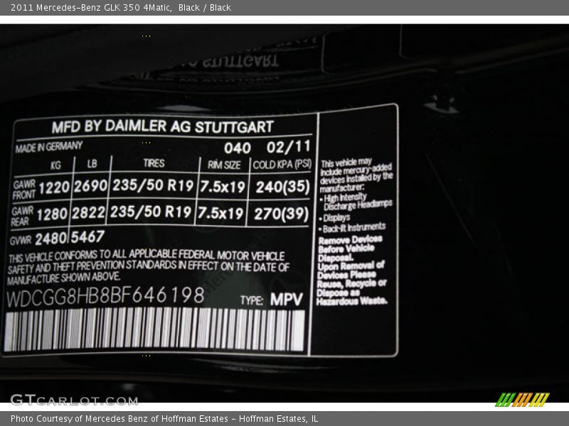 Black / Black 2011 Mercedes-Benz GLK 350 4Matic