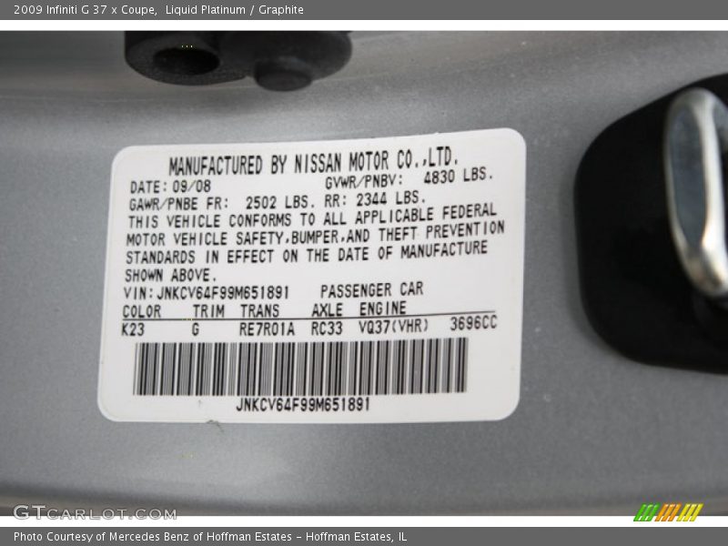 Liquid Platinum / Graphite 2009 Infiniti G 37 x Coupe