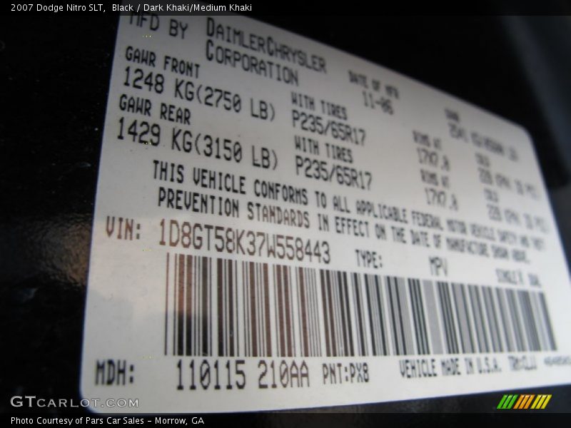 2007 Nitro SLT Black Color Code PX8