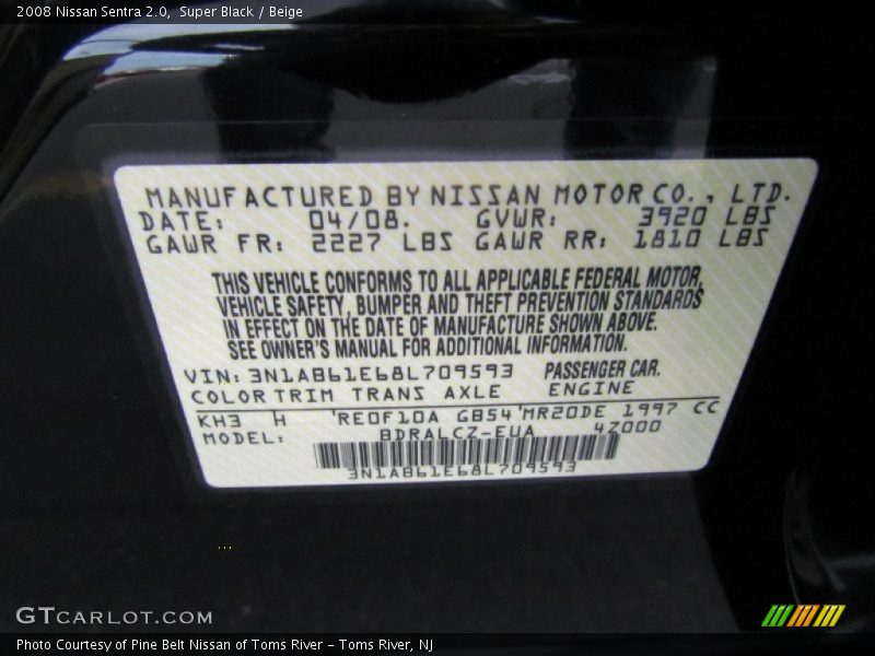 Super Black / Beige 2008 Nissan Sentra 2.0
