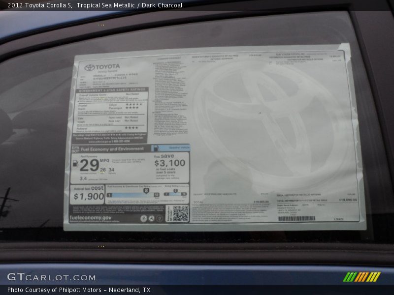  2012 Corolla S Window Sticker