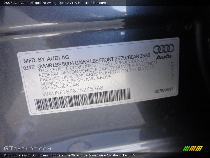 Quartz Gray Metallic / Platinum 2007 Audi A4 2.0T quattro Avant