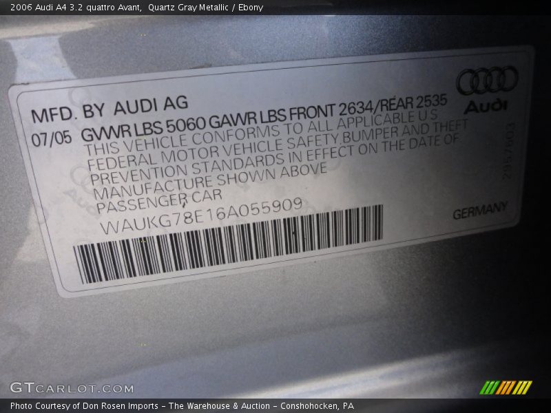 Quartz Gray Metallic / Ebony 2006 Audi A4 3.2 quattro Avant
