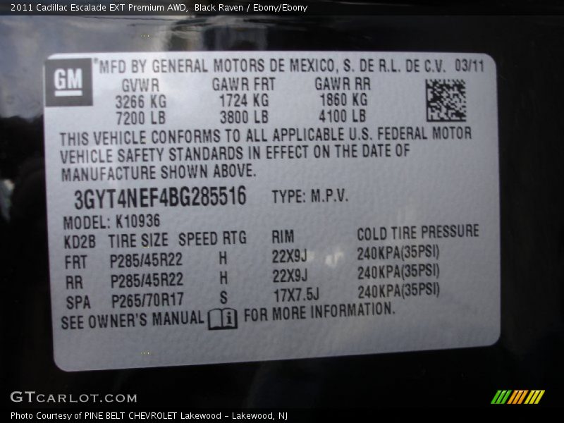 Black Raven / Ebony/Ebony 2011 Cadillac Escalade EXT Premium AWD
