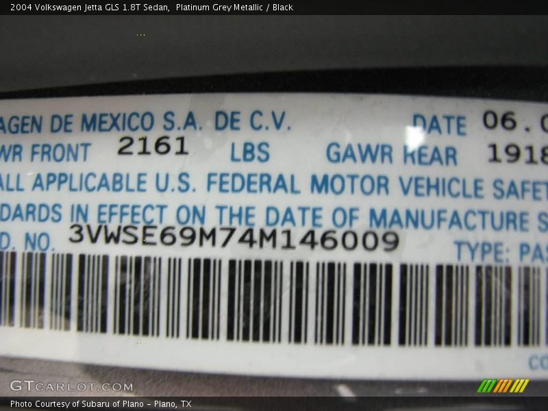 Platinum Grey Metallic / Black 2004 Volkswagen Jetta GLS 1.8T Sedan