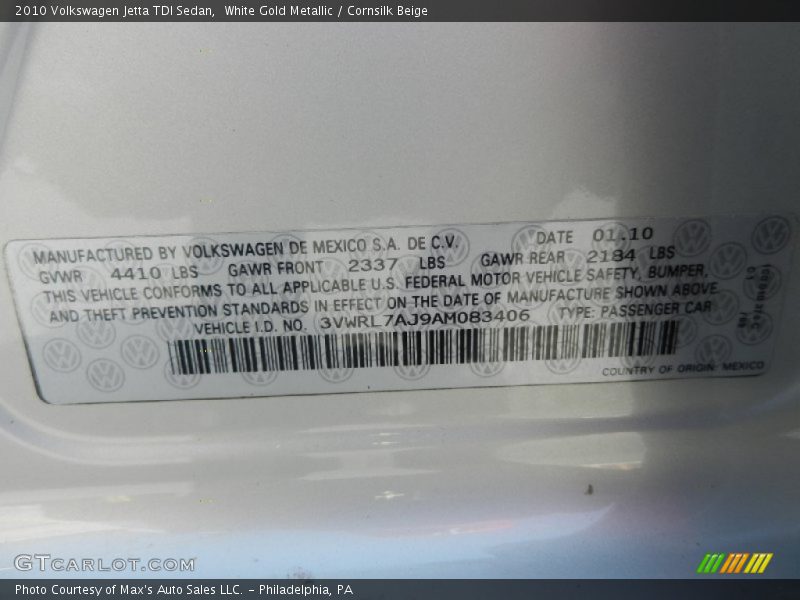 White Gold Metallic / Cornsilk Beige 2010 Volkswagen Jetta TDI Sedan