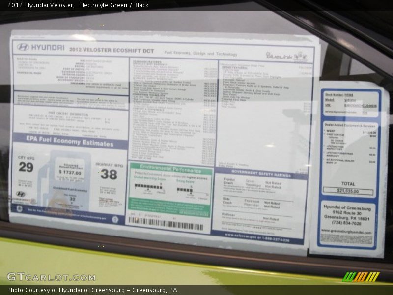  2012 Veloster  Window Sticker