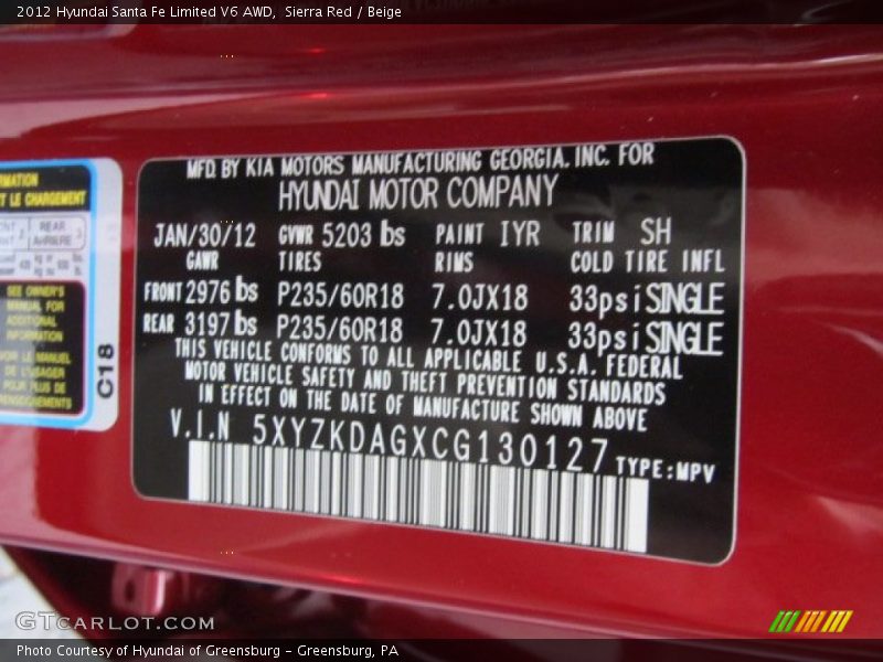 Sierra Red / Beige 2012 Hyundai Santa Fe Limited V6 AWD