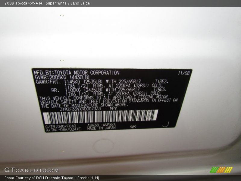 Super White / Sand Beige 2009 Toyota RAV4 I4