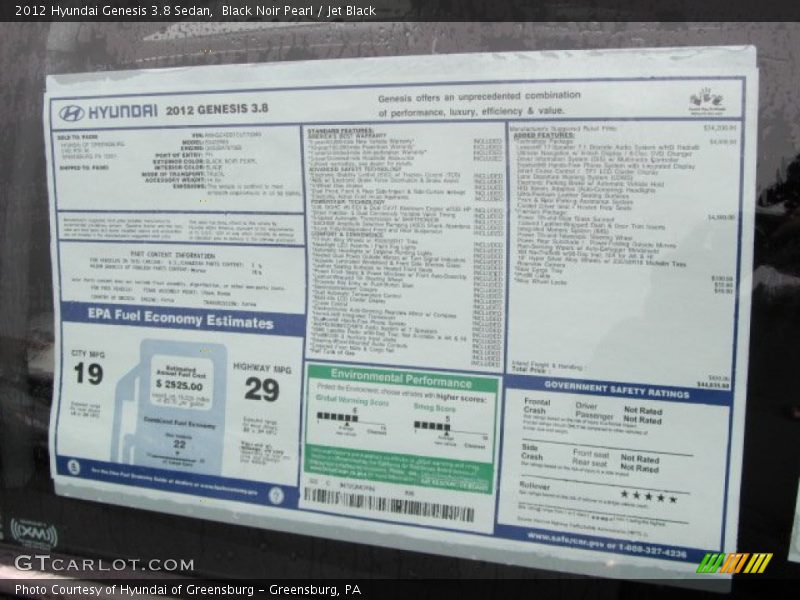  2012 Genesis 3.8 Sedan Window Sticker