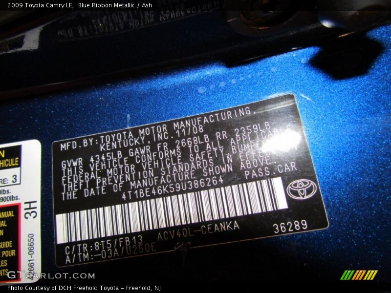 Blue Ribbon Metallic / Ash 2009 Toyota Camry LE