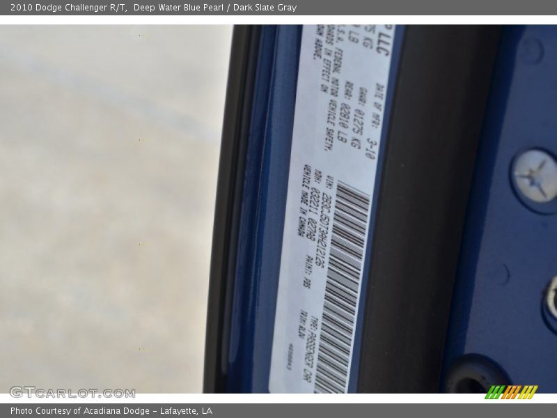 Deep Water Blue Pearl / Dark Slate Gray 2010 Dodge Challenger R/T