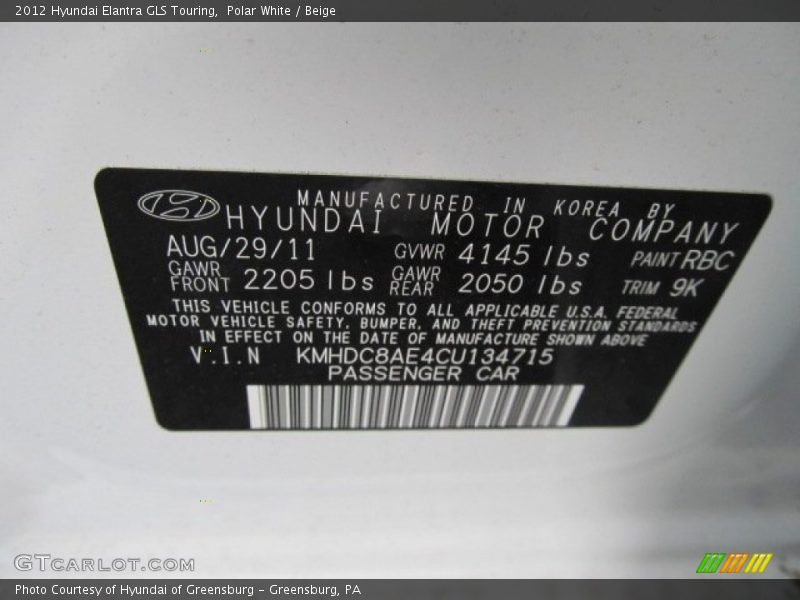 Polar White / Beige 2012 Hyundai Elantra GLS Touring
