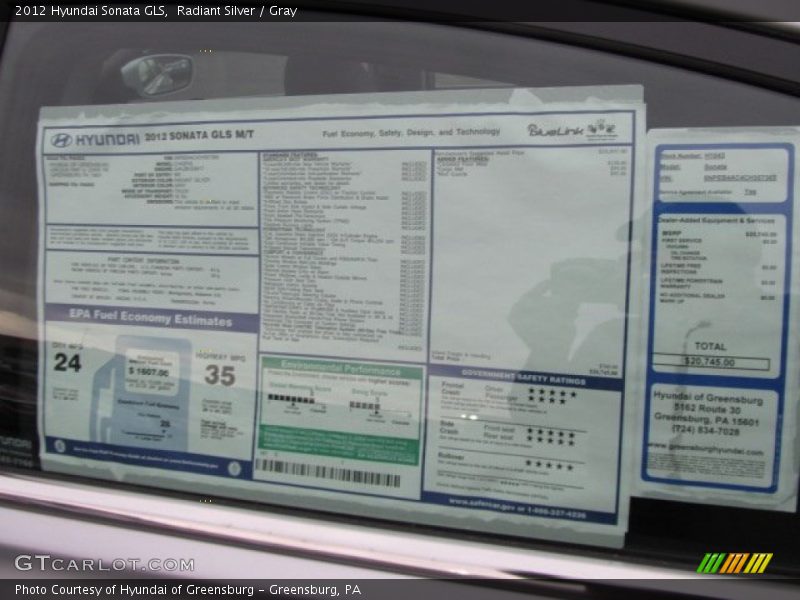  2012 Sonata GLS Window Sticker