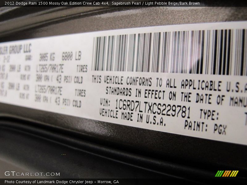 Sagebrush Pearl / Light Pebble Beige/Bark Brown 2012 Dodge Ram 1500 Mossy Oak Edition Crew Cab 4x4