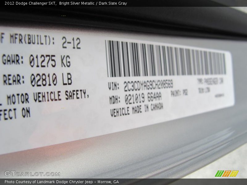Bright Silver Metallic / Dark Slate Gray 2012 Dodge Challenger SXT