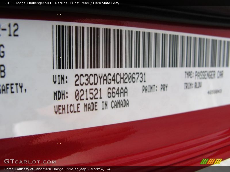 Redline 3 Coat Pearl / Dark Slate Gray 2012 Dodge Challenger SXT
