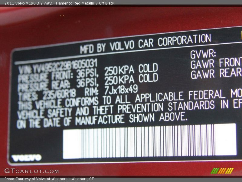 Flamenco Red Metallic / Off Black 2011 Volvo XC90 3.2 AWD