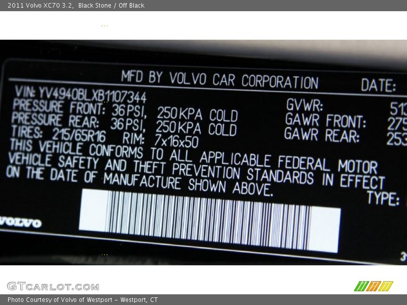 Black Stone / Off Black 2011 Volvo XC70 3.2